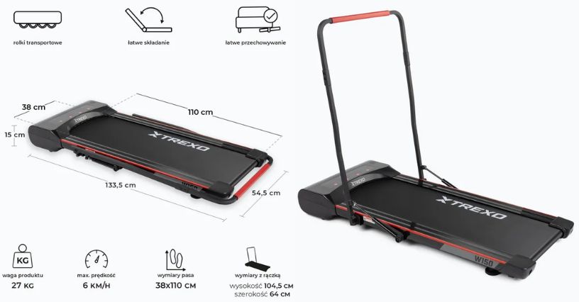 Bieżnia elektryczna TREXO Walking Pad W150 z parametrami