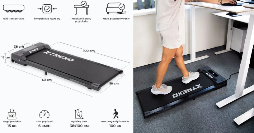 Bieżnia domowa TREXO elektryczna Walking Pad W100 w czasie używania