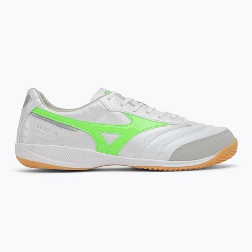 Buty piłkarskie męskie Mizuno Morelia Sala Pro IN white/neon green/galaxy silver