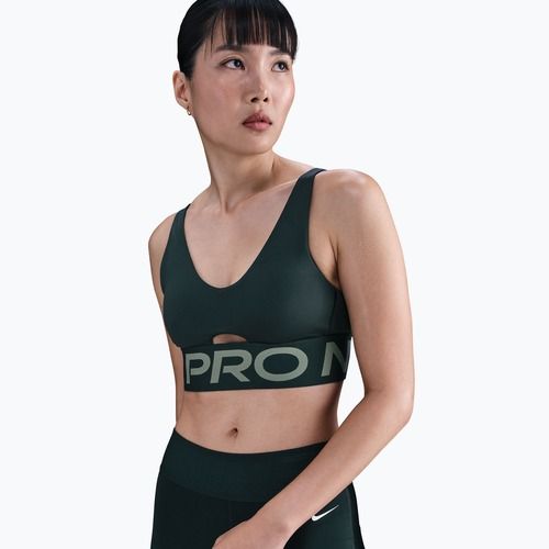 Biustonosz treningowy Nike Pro Indy Plunge seaweed/clay green/white