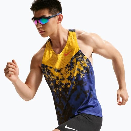 Koszulka do biegania męska Nike AeroSwift Dri-Fit ADV Singlet citron pulse/lapis/bright crimson