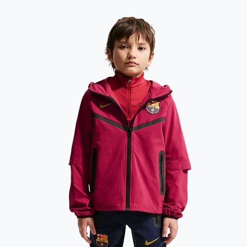Kurtka piłkarska dziecięca Nike FC Barcelona Tech Full Zip noble red/black/mineral yellow