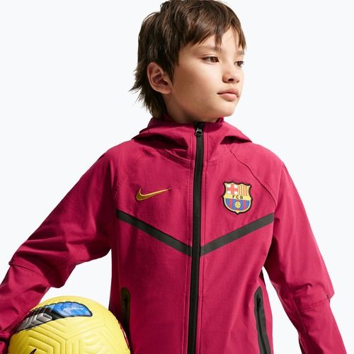 Kurtka piłkarska dziecięca Nike FC Barcelona Tech Full Zip noble red/black/mineral yellow