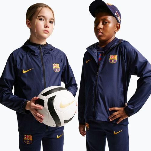 Kurtka piłkarska dziecięca Nike FC Barcelona Academy Pro blackened blue/black/mineral yellow