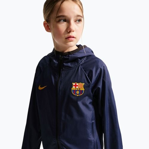 Kurtka piłkarska dziecięca Nike FC Barcelona Academy Pro blackened blue/black/mineral yellow
