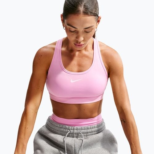 Biustonosz treningowy Nike Swoosh Medium Support pink rise/white