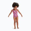 Strój pływacki jednoczęściowy dziecięcy Speedo Learn To Swim Printed Frill Thinstrap cherry pink/sweet taro/hellium 3