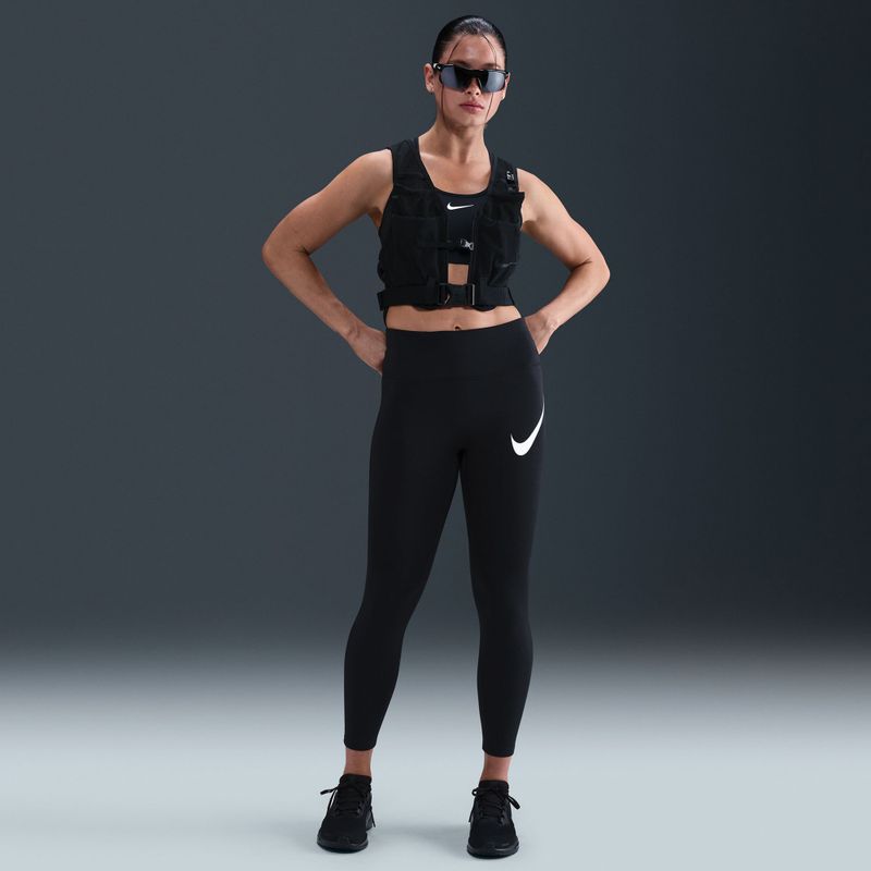 Legginsy do biegania damskie Nike Tempo Swoosh Run High-Waisted 7/8 black/white 7