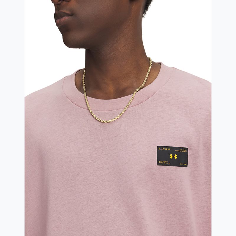 Koszulka męska Under Armour Woven Label Heavyweight tourmaline pink/black 3