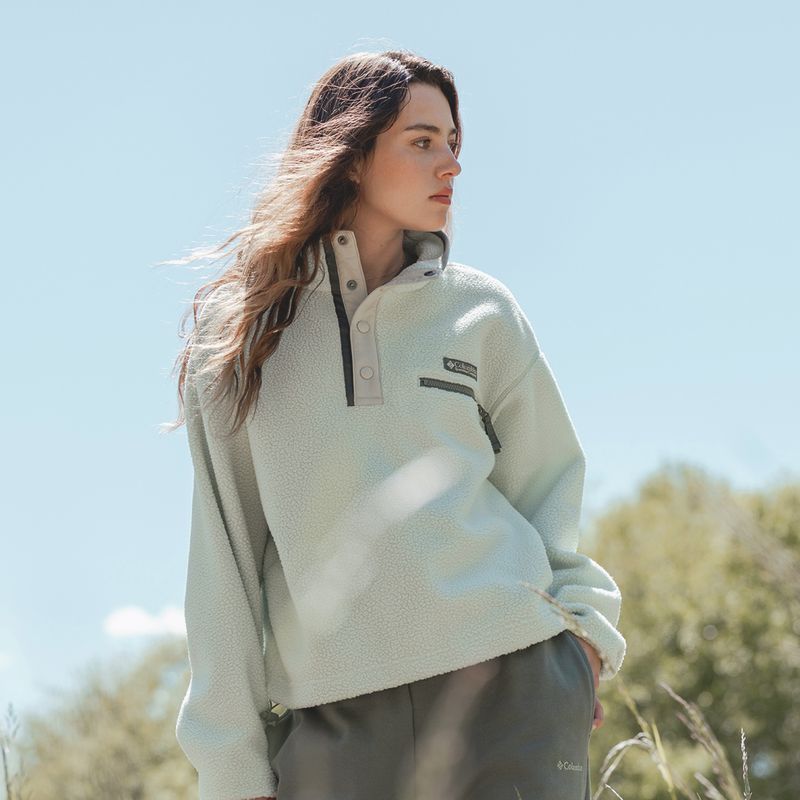 Bluza polarowa damska Columbia Helvetia II Cropped Half Snap Fleece tea light/dark stone 8
