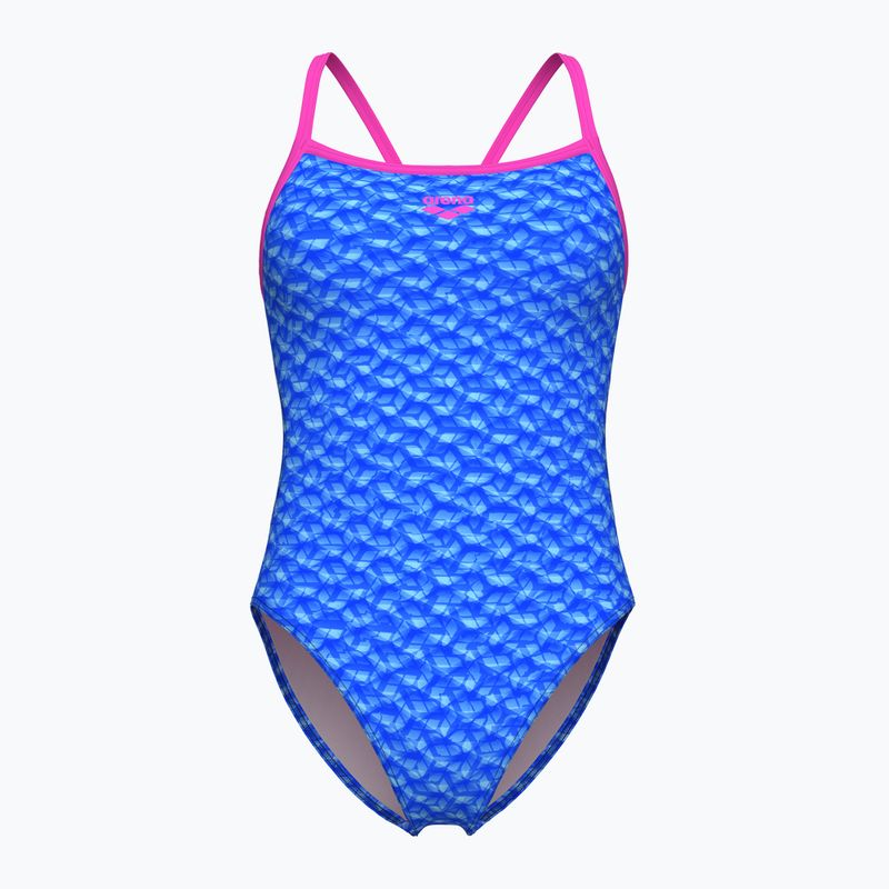 Strój pływacki jednoczęściowy damski arena Monogram Challenge Back blue river multi/shocking pink