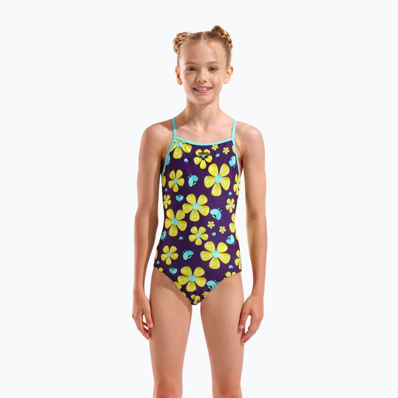 Strój pływacki jednoczęściowy dziecięcy arena Spring Lightdrop Back plum multi/water 5