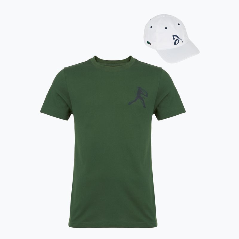Koszulka tenisowa męska + czapka Lacoste Novak Djokovic TH1044 green/navy blue