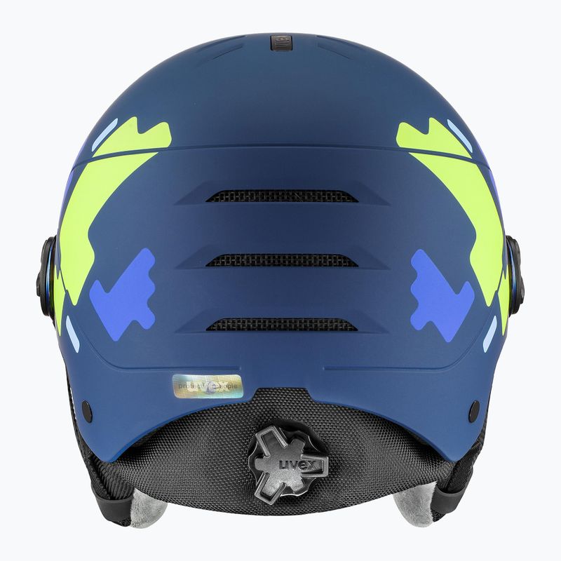 Kask narciarski dziecięcy UVEX Rocket Visor Jr blue puzzle matt/mirror blue/smoke 12