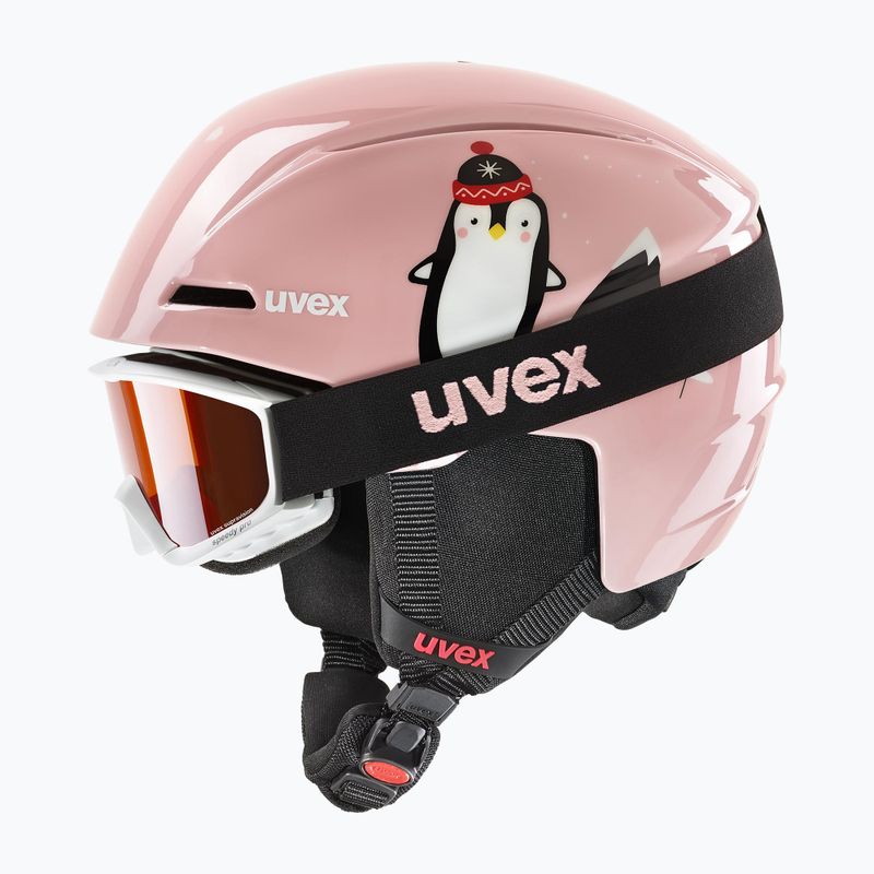 Kask narciarski dziecięcy UVEX Viti Set + gogle Speedy Pro pink penguin/lasergold lite 9