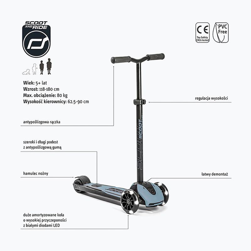 Hulajnoga trójkołowa Scoot & Ride Highwaykick 5 LED steel 2