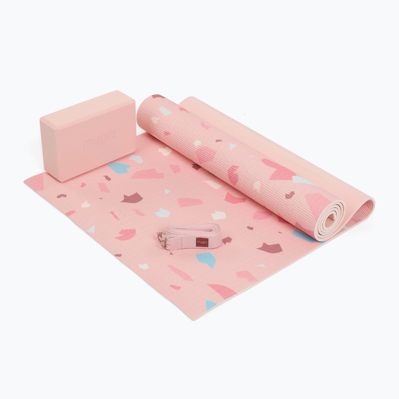 Zestaw do jogi Myga Terrazzo Yoga Set mata + klocek + pasek fioletowy