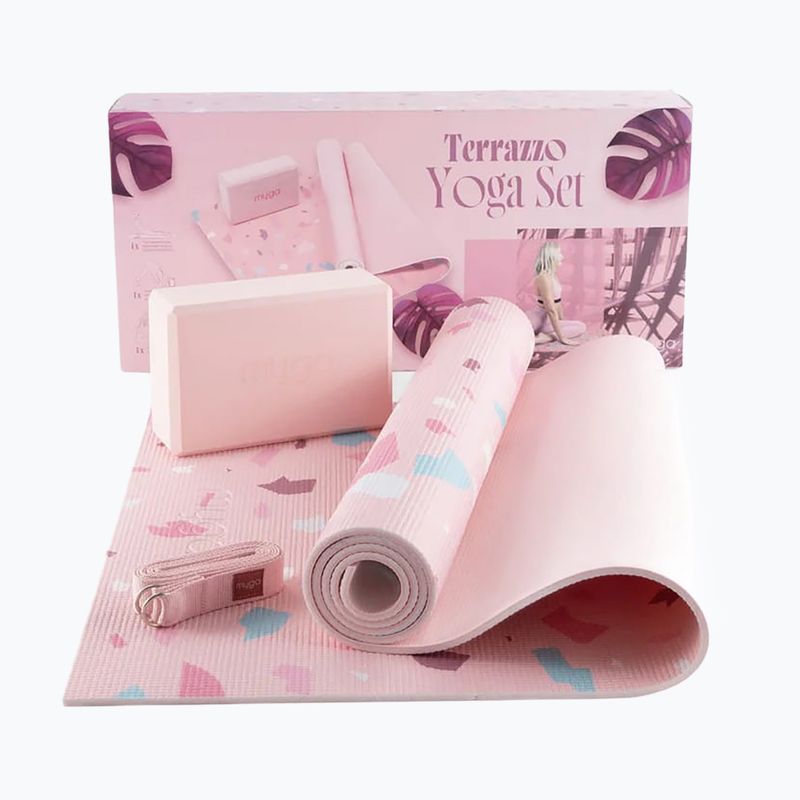 Zestaw do jogi Myga Terrazzo Yoga Set mata + klocek + pasek fioletowy 11