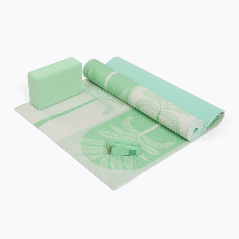 Zestaw do jogi Myga Sage Palm Yoga Set mata + klocek + pasek zielony