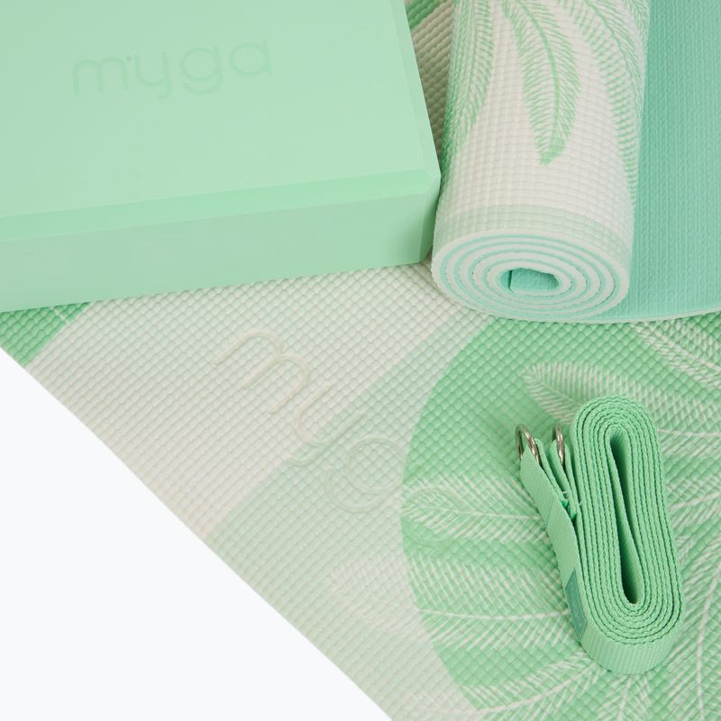 Zestaw do jogi Myga Sage Palm Yoga Set mata + klocek + pasek zielony 9