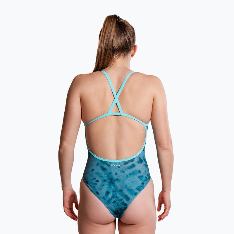 Strój pływacki jednoczęściowy damski ZONE3 Strap Back teal tie dye 5