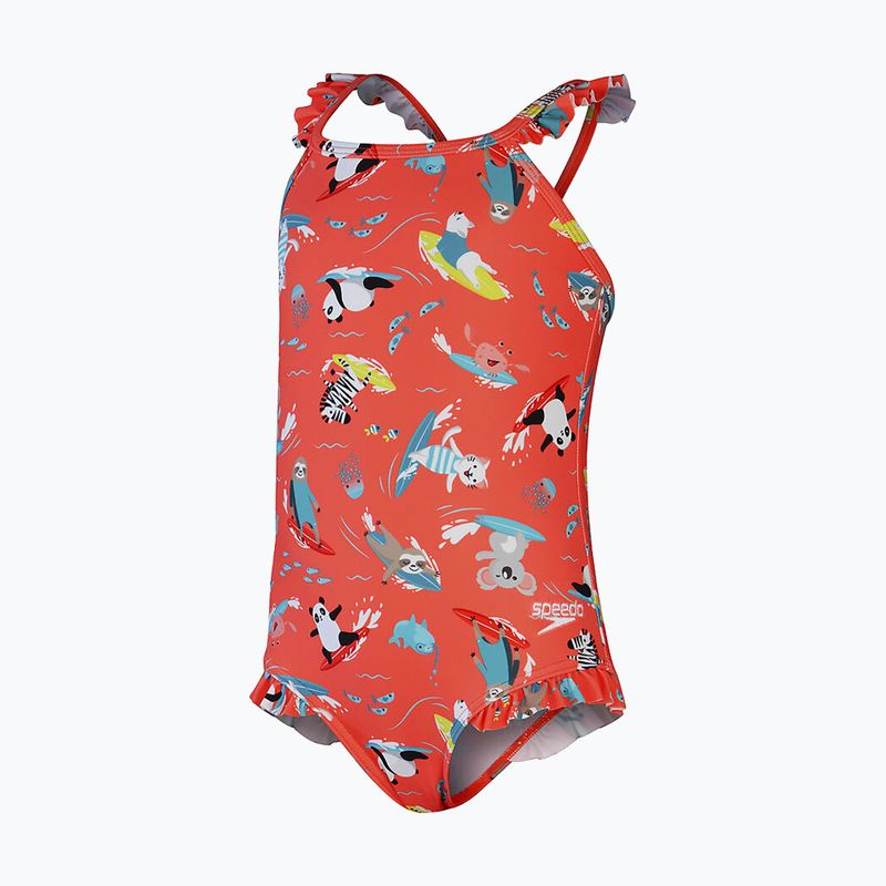 Strój pływacki jednoczęściowy dziecięcy Speedo Digital Frill Thinstrap coral/sweet taro/white 3