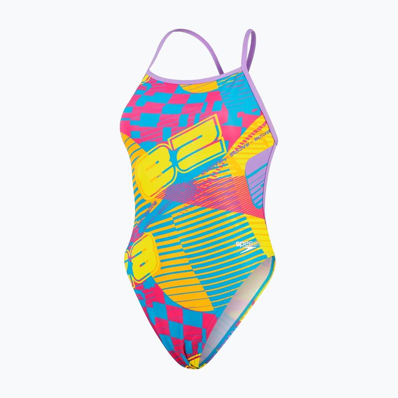 Strój pływacki jednoczęściowy damski Speedo Allover Digital Vback flare pink/bit lime/sweet purple/bolt 2