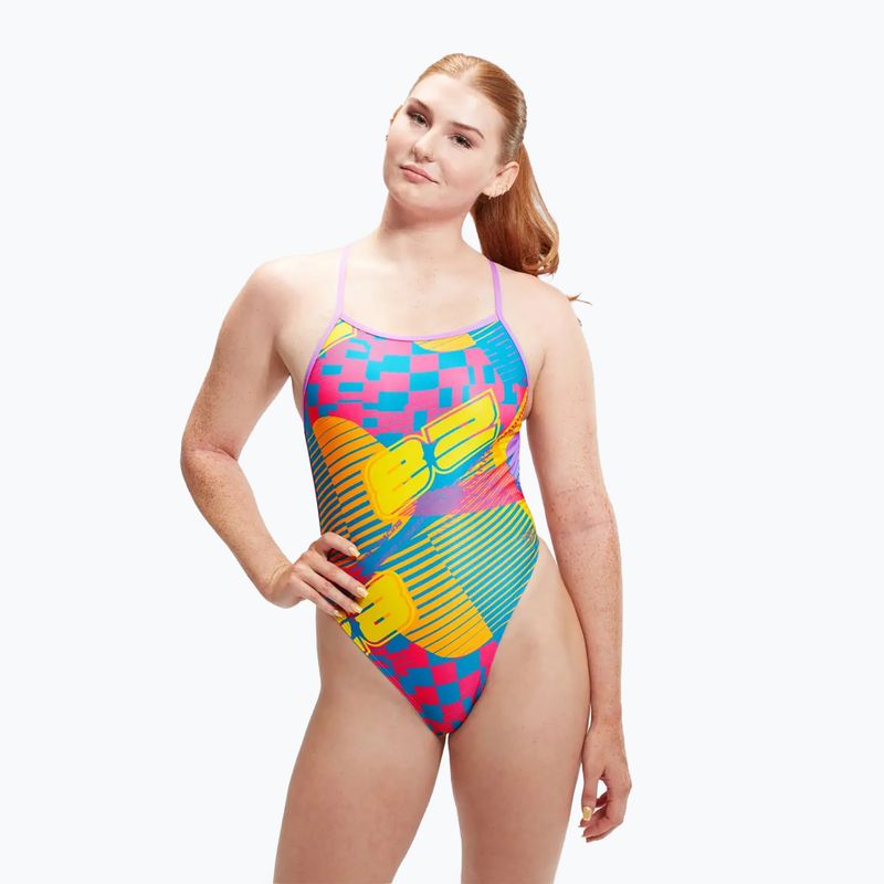 Strój pływacki jednoczęściowy damski Speedo Allover Digital Vback flare pink/bit lime/sweet purple/bolt 6