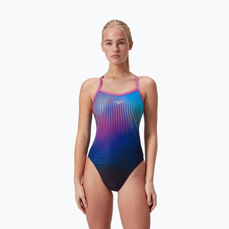 Strój pływacki jednoczęściowy damski Speedo Placement Digital Turnback black/kiki pink/picton blue 5