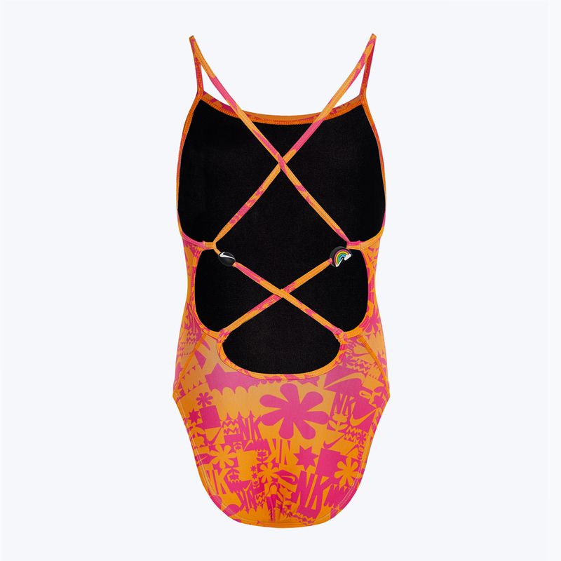 Strój pływacki jednoczęściowy dziecięcy Nike Hydrastrong Charms Multi Print Lace Up Back orange 2