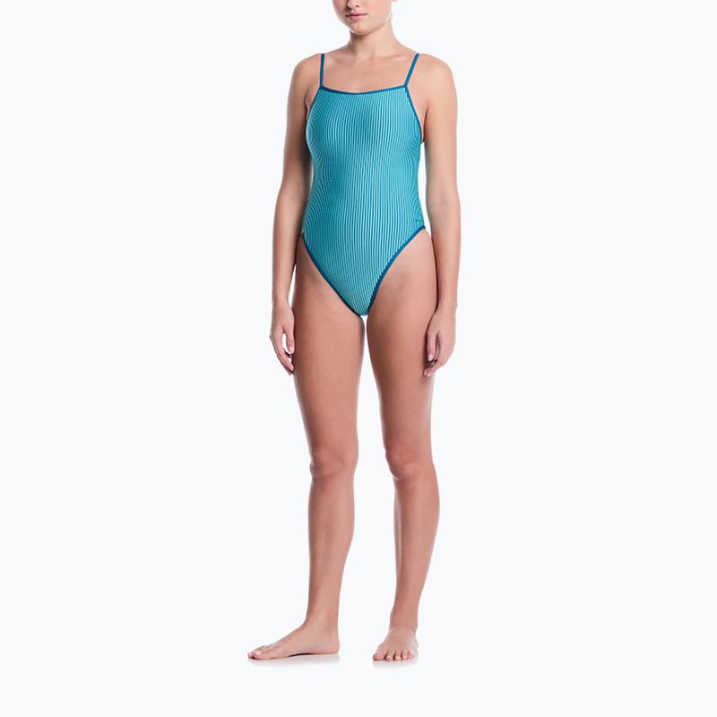 Strój pływacki jednoczęściowy damski Nike Ocean Bound Ripple Texture Square Neck bleached turquoise 2