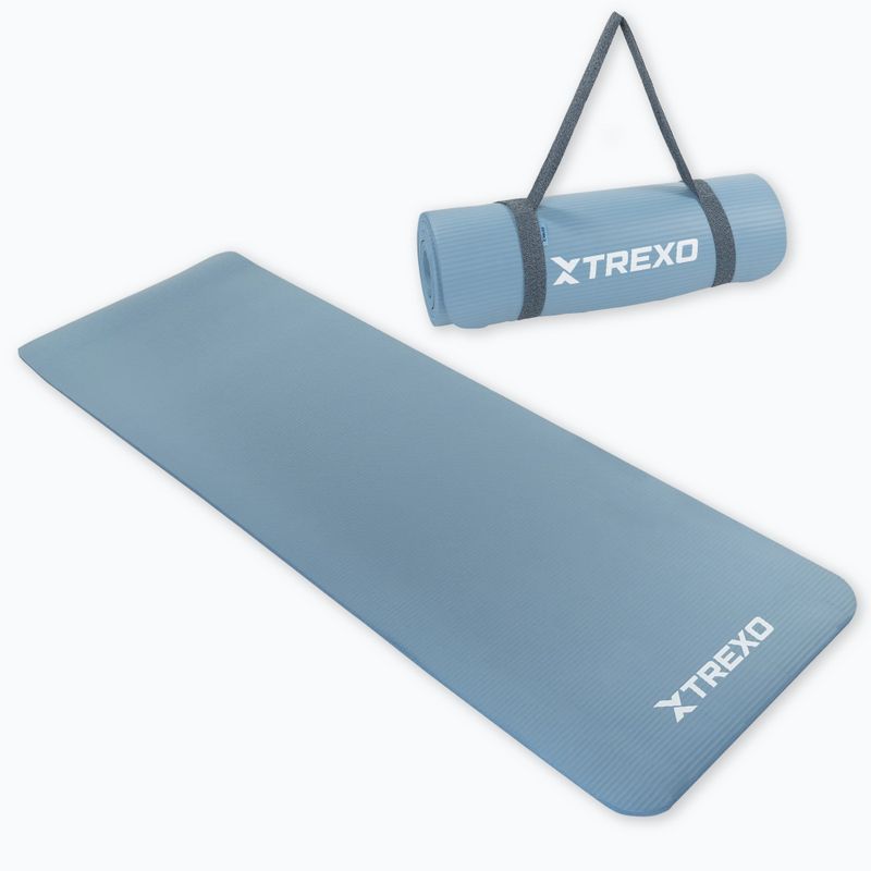 Mata do ćwiczeń XTREXO 15 mm z pasem niebieski