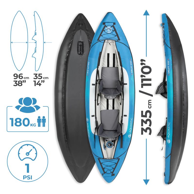 Kajak pompowany 2-osobowy AQUASTIC Delft 11'0'' 335 cm niebieski 16