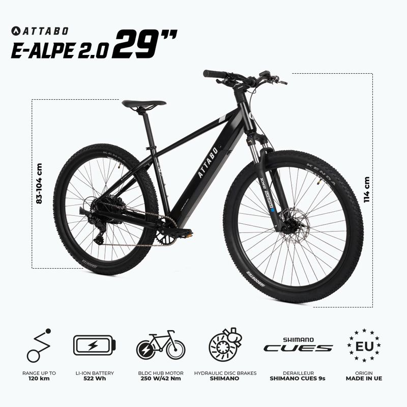 Rower elektryczny ATTABO E-ALPE 2.0 29" 36V 14,5Ah 522Wh czarny 2