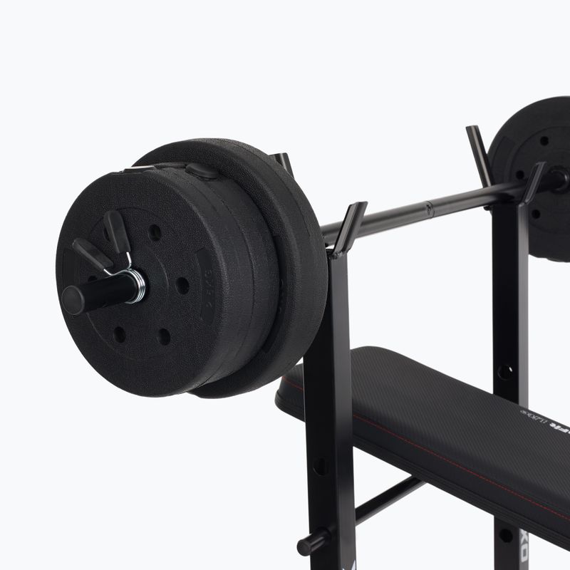 Ławka treningowa XTREXO BenchFit Lite ze stojakiem i sztangą czarny 10