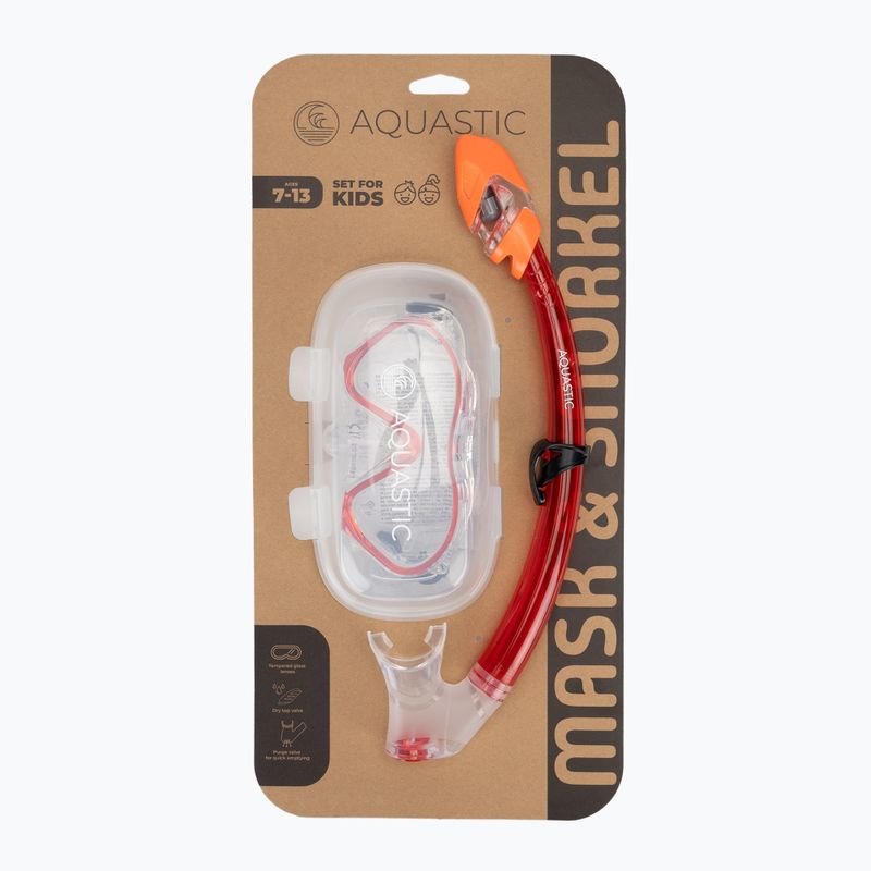 Zestaw do snorkelingu dziecięcy AQUASTIC Minke maska + fajka czerwony 10