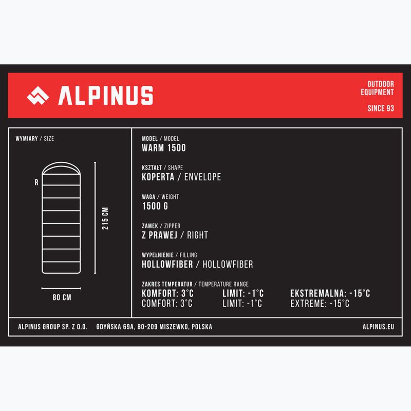Śpiwór Alpinus Warm 1500 prawy czarny 6