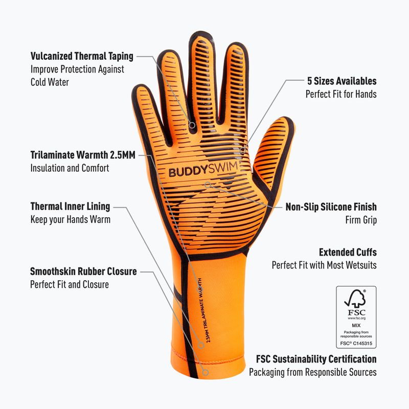 Rękawice neoprenowe BuddySwim Trilaminate Warmth 2.5 mm orange 2