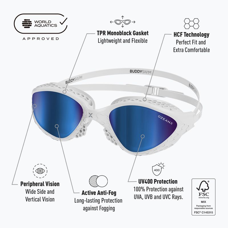 Okulary do pływania BuddySwim OzeanX Mirror white/blue 8