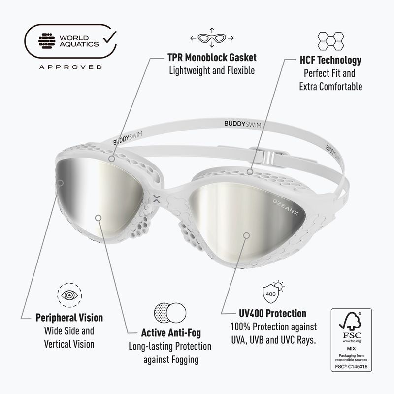 Okulary do pływania BuddySwim OzeanX Mirror white/silver 7
