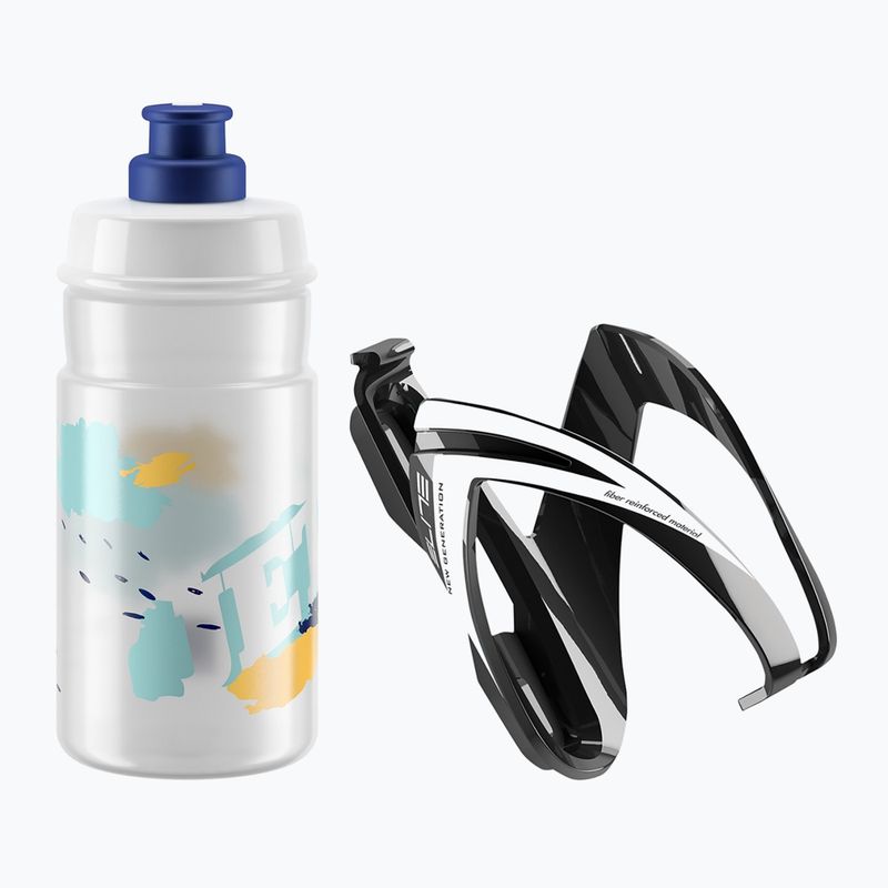 Zestaw rowerowy Elite CEO Kit Jet koszyk + bidon 350 ml black glossy/white graphics/clear/logo blue