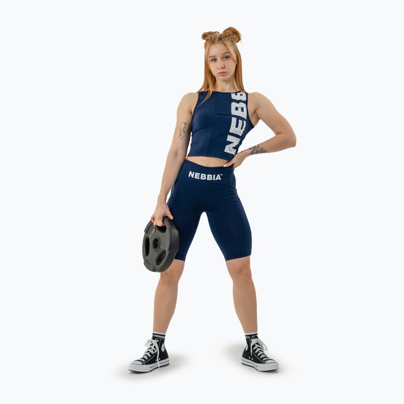 Spodenki treningowe damskie NEBBIA High Waisted Biker 10″ Gym Therapy dark blue 8