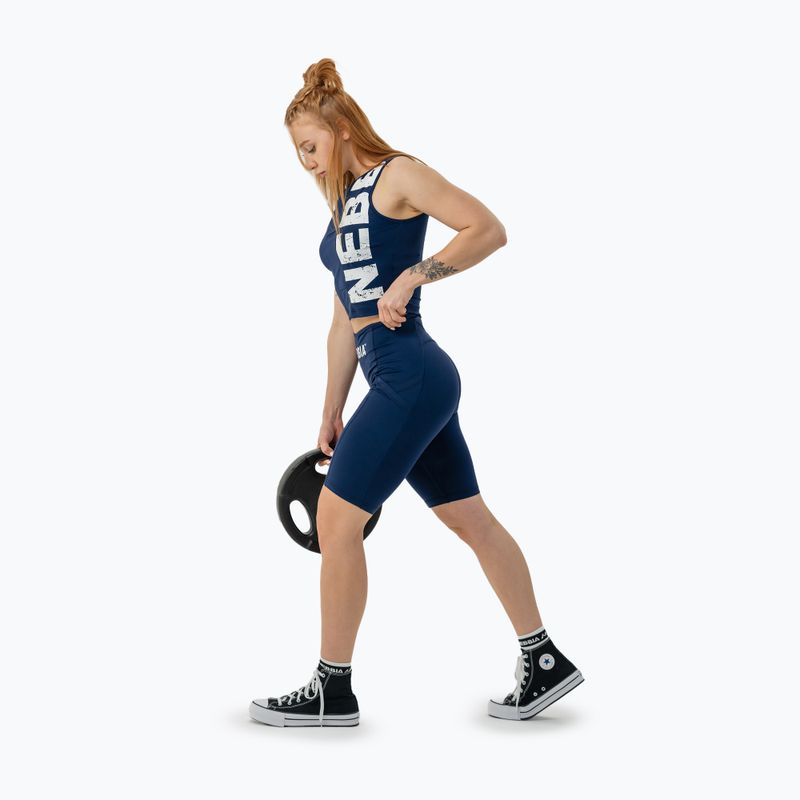 Spodenki treningowe damskie NEBBIA High Waisted Biker 10″ Gym Therapy dark blue 9