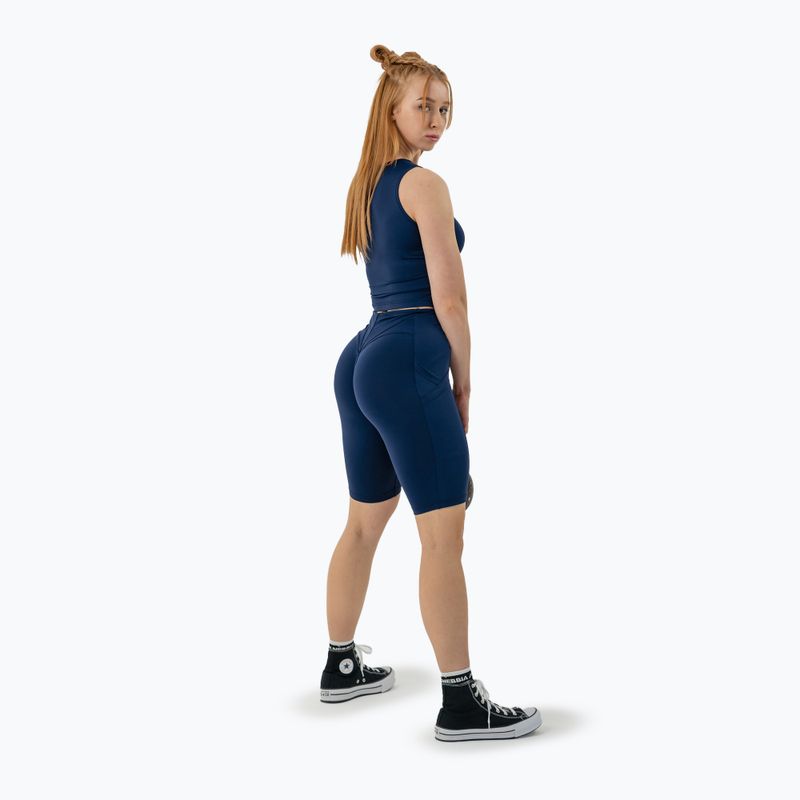 Spodenki treningowe damskie NEBBIA High Waisted Biker 10″ Gym Therapy dark blue 10