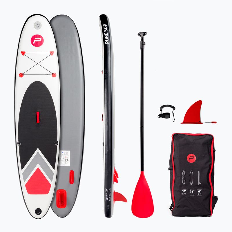 Zestaw deska SUP pompowana Pure4Fun Basic SUP 10'0" 305 x 71 x 15 cm white/black/red/grey