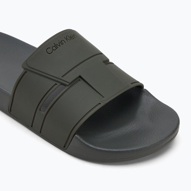 Klapki męskie Calvin Klein HM0HM01752 Pool Slide Double T dark olive 7