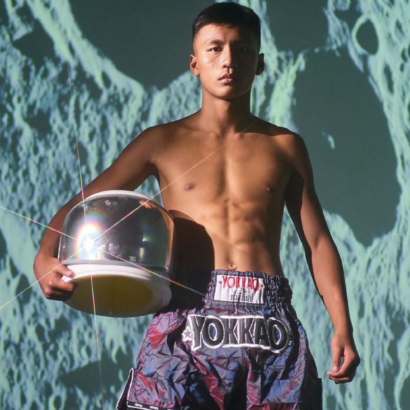Spodenki treningowe męskie YOKKAO Lunar Muay Thai iridescent blue grey 14