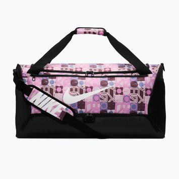 Torba treningowa Nike Brasilia 9.5 Aop 60 l black/pink foam/white