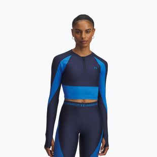 Longsleeve treningowy damski Under Armour HeatGear Rib 1/4 Zip washed navy/blue atlantis/blue atlantis