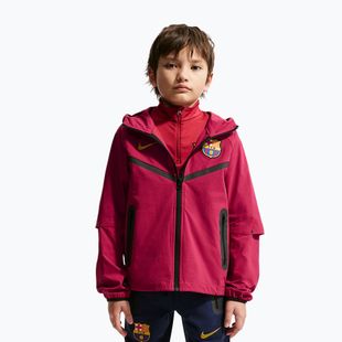 Kurtka piłkarska dziecięca Nike FC Barcelona Tech Full Zip noble red/black/mineral yellow